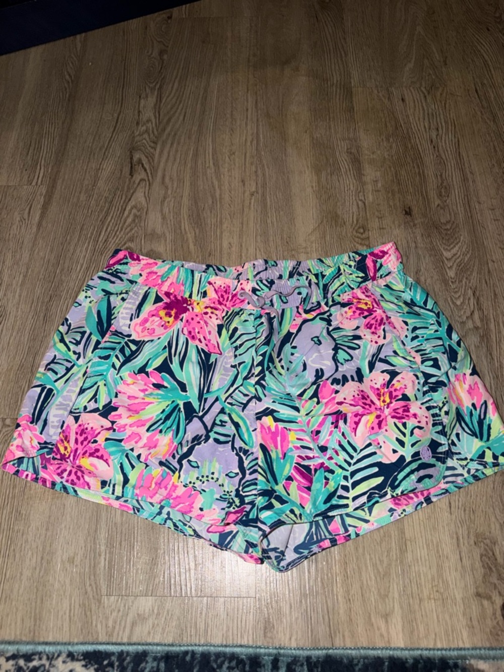Lilly Pulitzer Tropical Floral Elastic Waist Shorts - Pink & Teal